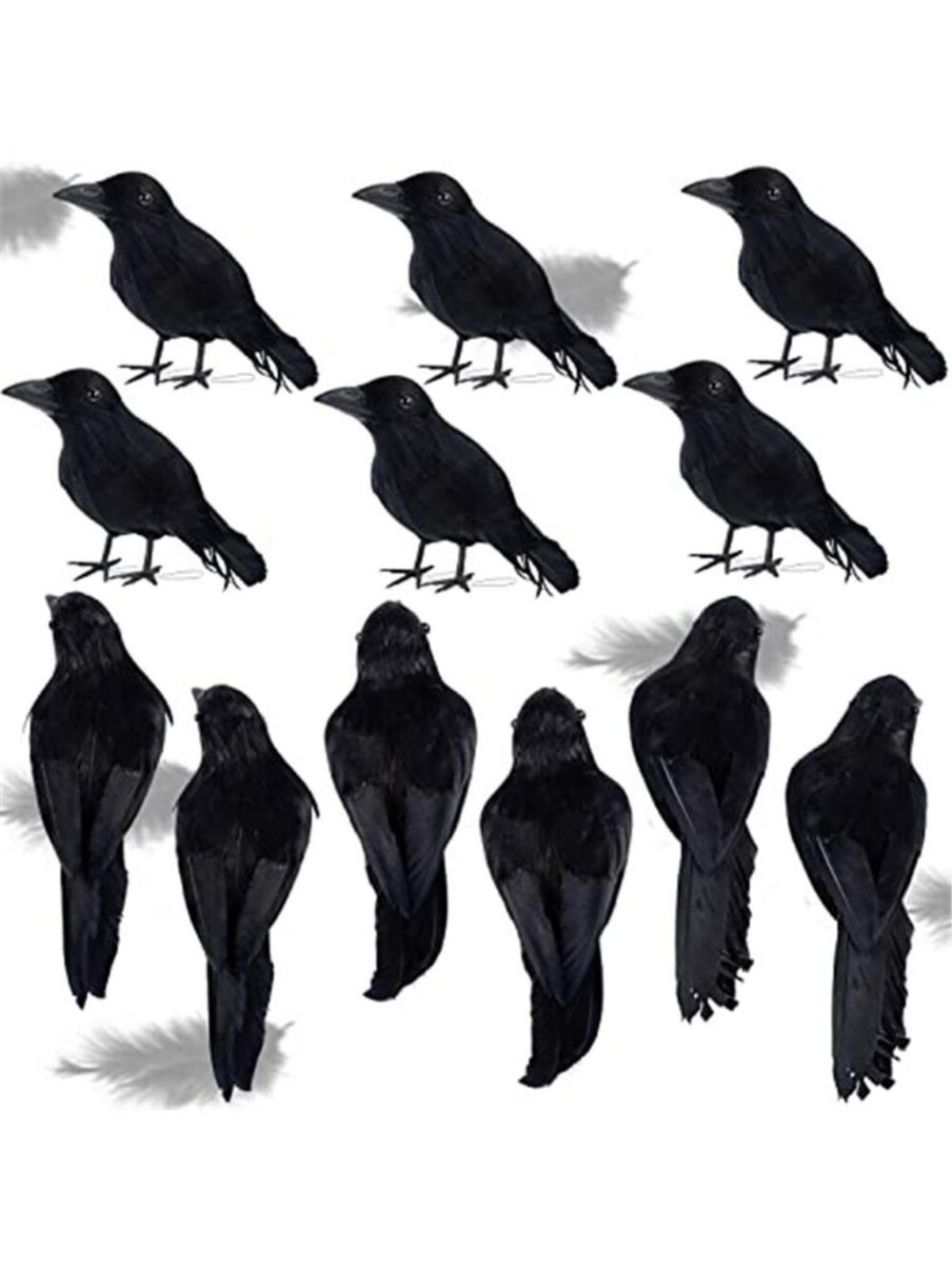 12 Pack Halloween Black Feathered Crows, Realistic Looking Halloween